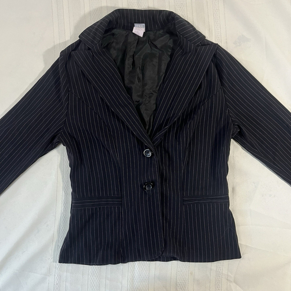 FE USA Business Casual Black Pinstripe One Button Blazer Medium - Picture 5 of 9
